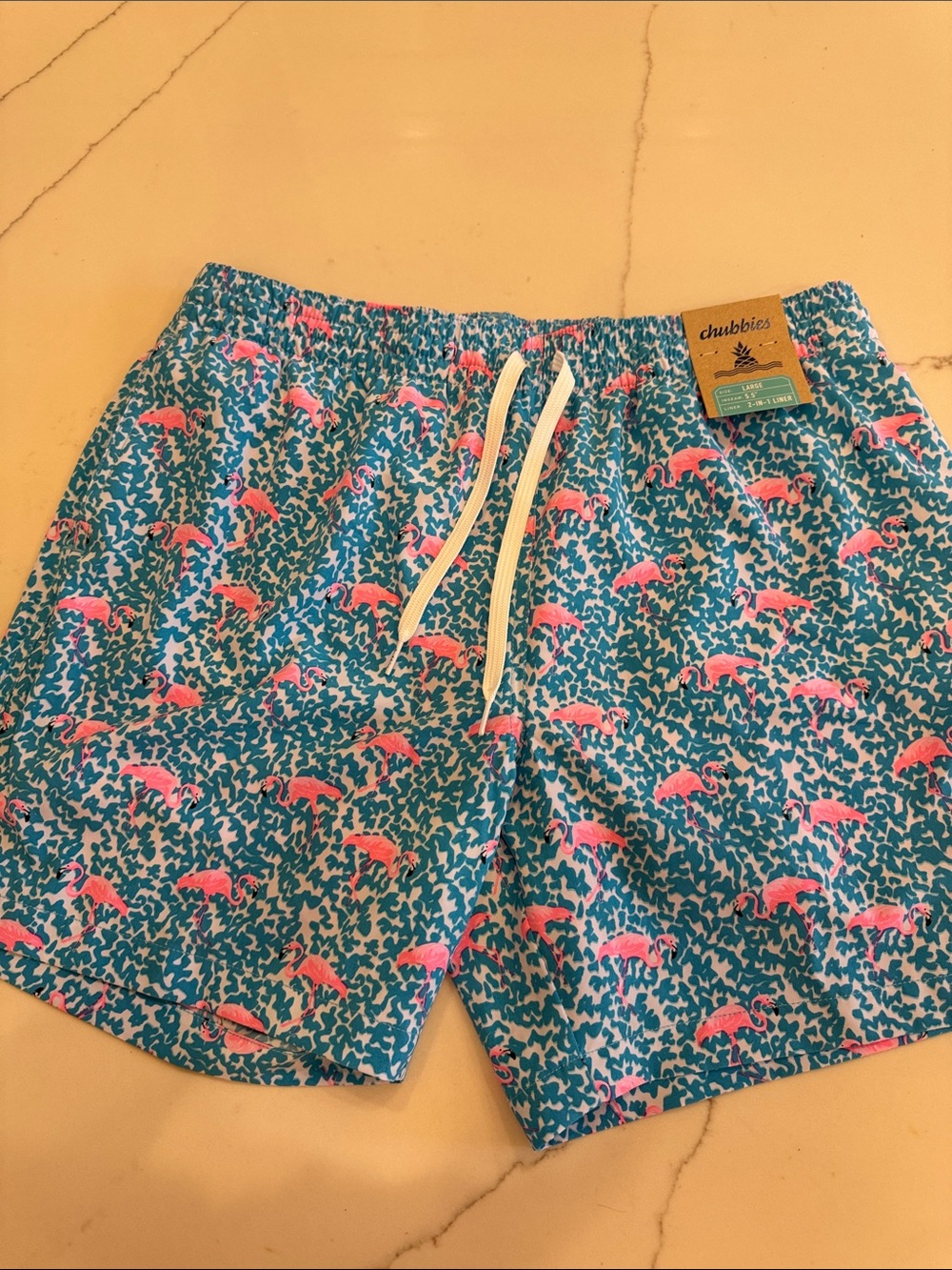chubbies blue Swim Shorts with Pink Flamingo Print